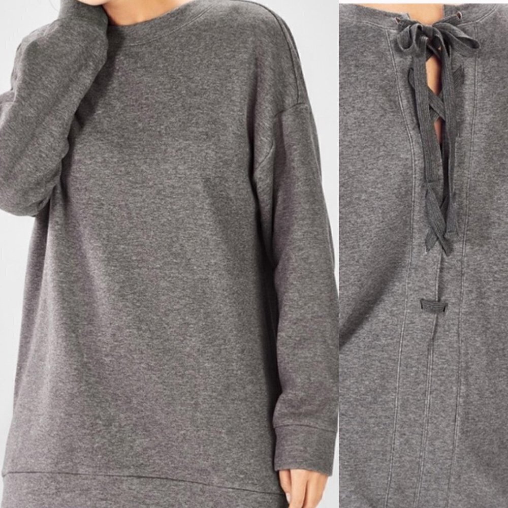 Fabletics Gray Nina Lace-Back Pullover Oversized Activewear Sweatshirt Medium